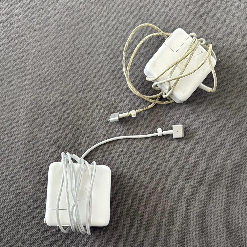 Two White Authentic Apple MacBook Computer Chargers